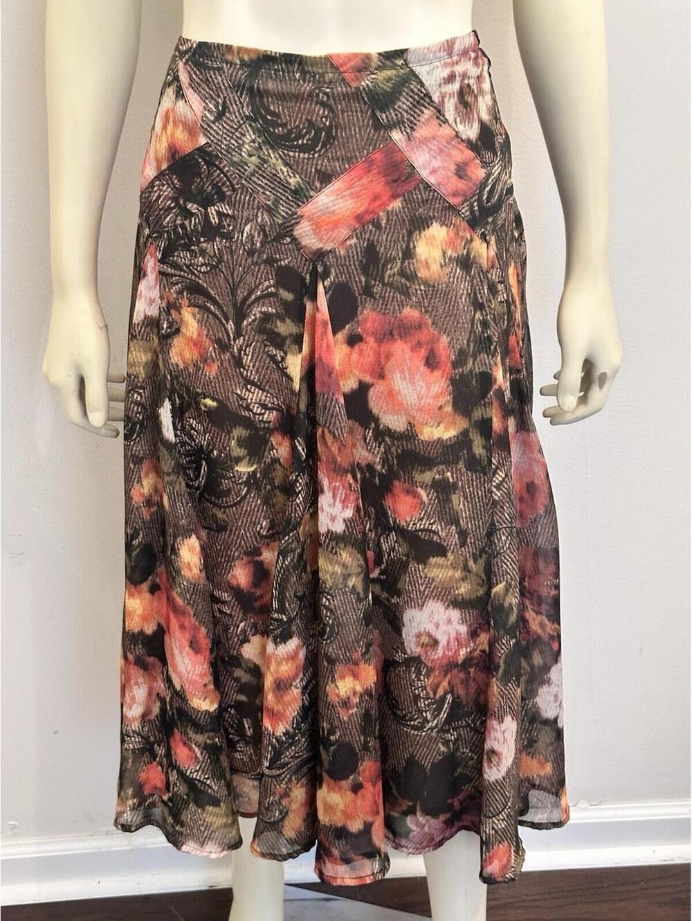 Earthy Floral Mermaidcore Maxi Skirt Boho Whimsigoth Cottagecore Y2K Size 10-12
